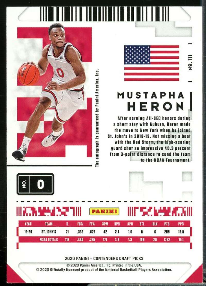 Mustapha Heron AU 2020-21 Panini Contenders Draft Picks Game Ticket Red #111  Image 2