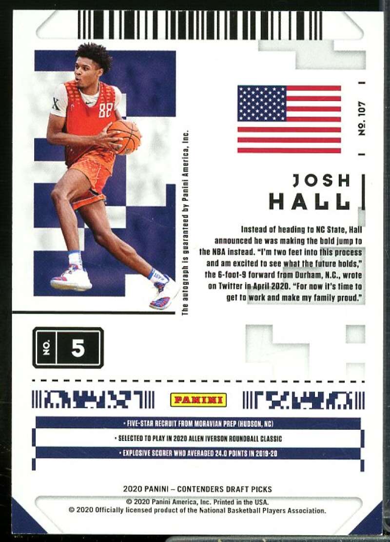 Josh Hall AU Rookie 2020-21 Panini Contenders Draft Picks Game Ticket Red #107  Image 2