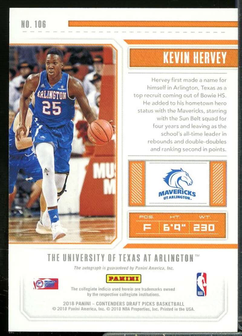 Kevin Hervey AU Rookie Card 2018-19 Panini Contenders Draft Picks #106  Image 2