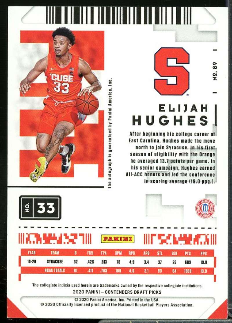 Elijah Hughes AU Card 2020-21 Panini Contenders Draft Picks Game Ticket Red #89  Image 2