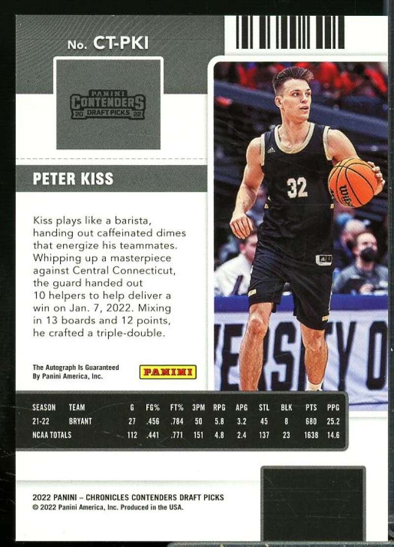 Peter Kiss 2022-23 Chronicles Draft Contenders College Ticket Auto Black #23  Image 2