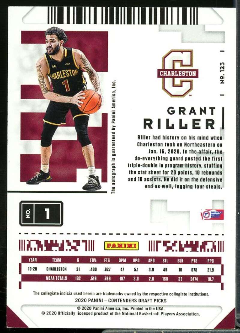 Grant Riller AU Card 2020-21 Panini Contenders Draft Picks Game Ticket Red #123  Image 2