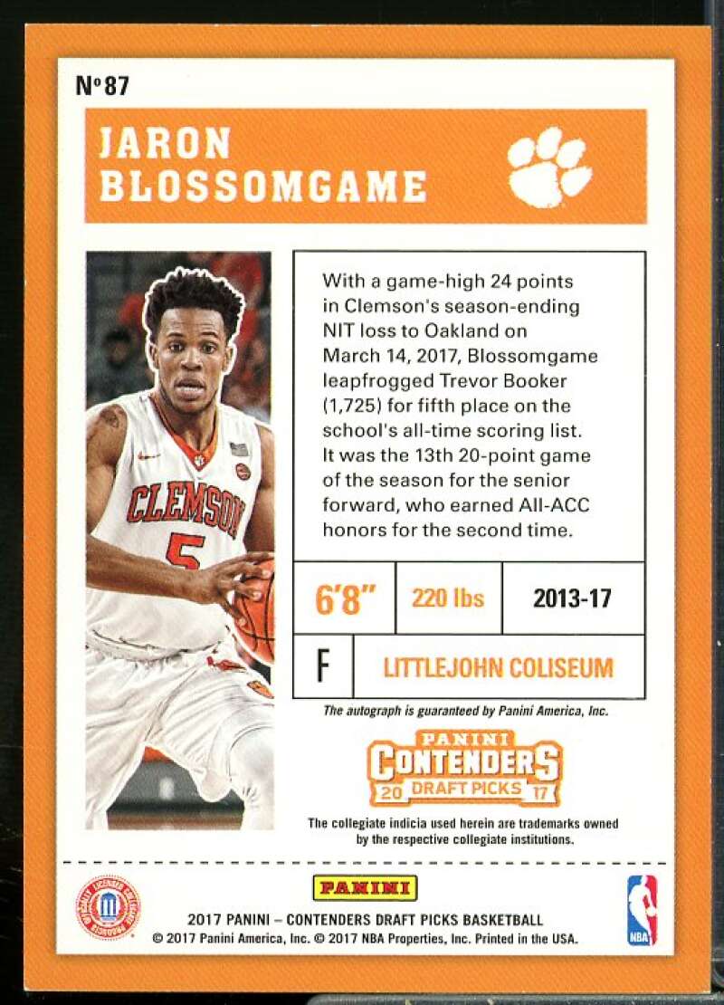 Jaron Blossomgame AU Rookie Card 2017-18 Panini Contenders Draft Picks #87  Image 2