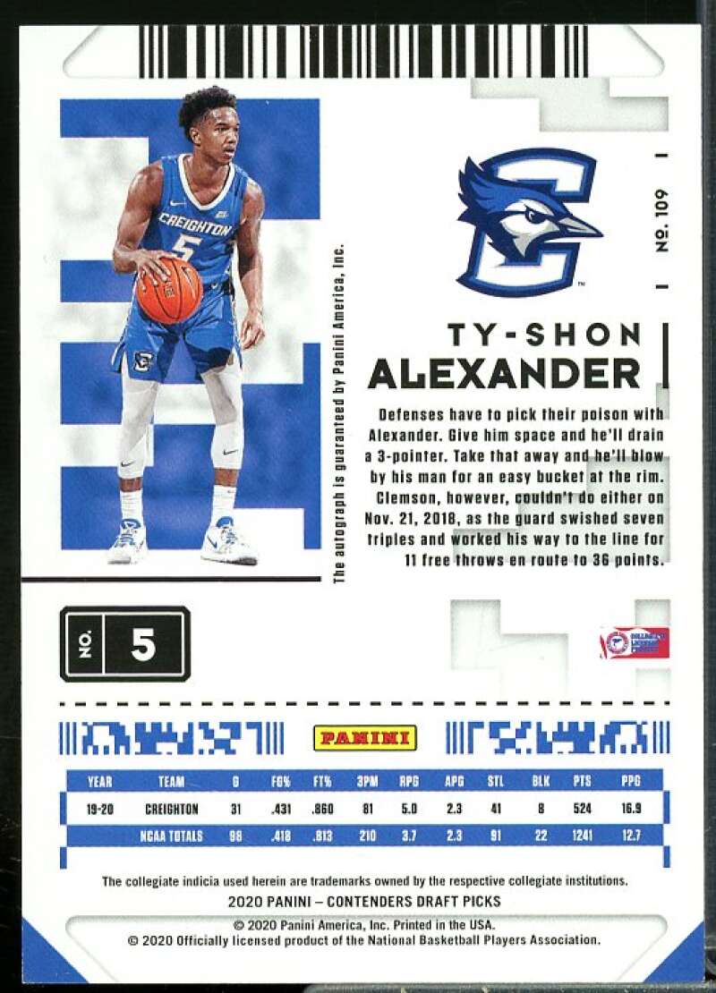 Ty-Shon Alexander AU 2020-21 Panini Contenders Draft Picks Game Ticket Red #109  Image 2