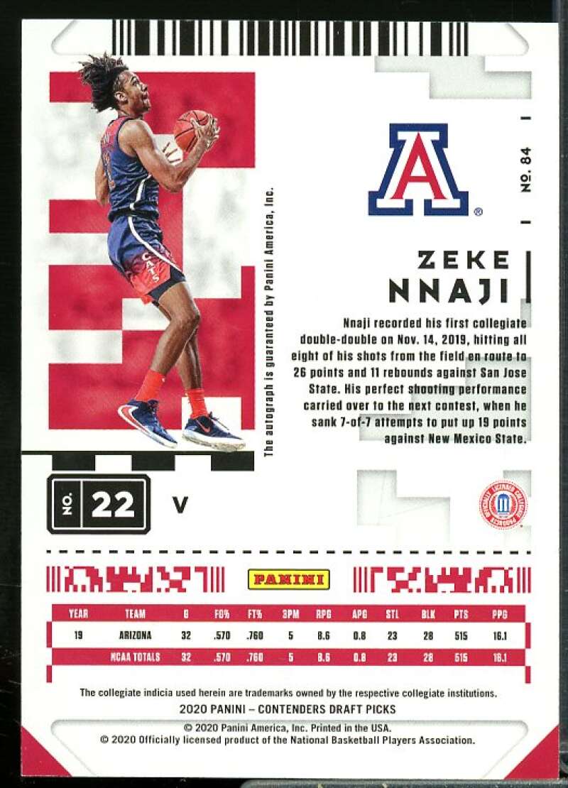 Zeke Nnaji AU Rookie Card 2020-21 Panini Contenders Draft Picks #84  Image 2