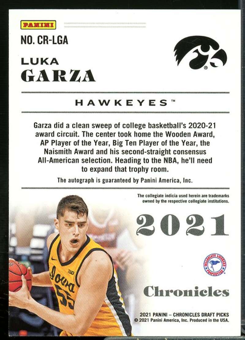 Luka Garza 2021-22 Panini Chronicles Draft Picks Chronicle Rookie Signature #29  Image 2