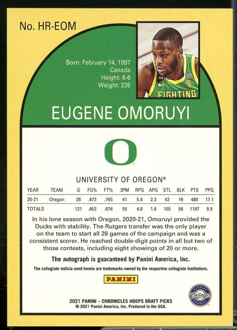 Eugene Omoruyi 2021-22 Panini Chronicles Draft Picks Hoops Retro Auto Green #13  Image 2