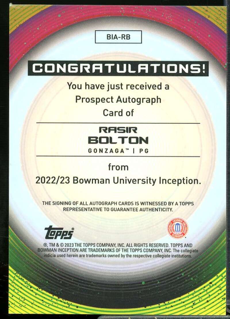 Rasir Bolton Card 2022-23 Bowman Inception University Autographs #BIARB  Image 2