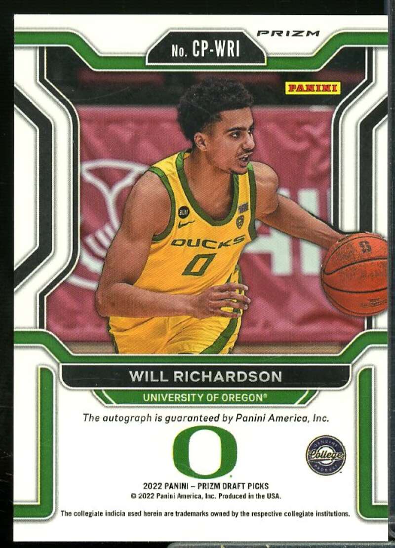 Will Richardson 2022-23 Panini Prizm Draft College Penmanship Prizms Green #55  Image 2