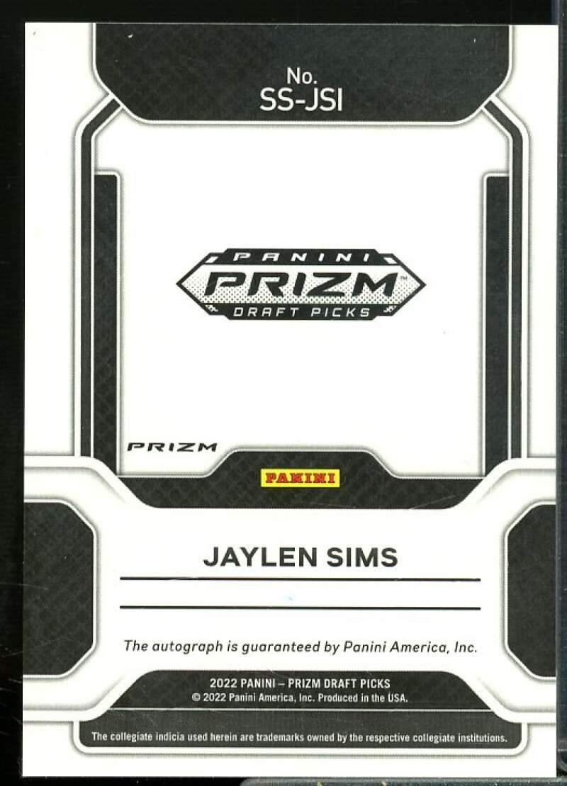 Jaylen Sims 2022-23 Panini Prizm Draft Sensational Signatures Prizms Green #34  Image 2