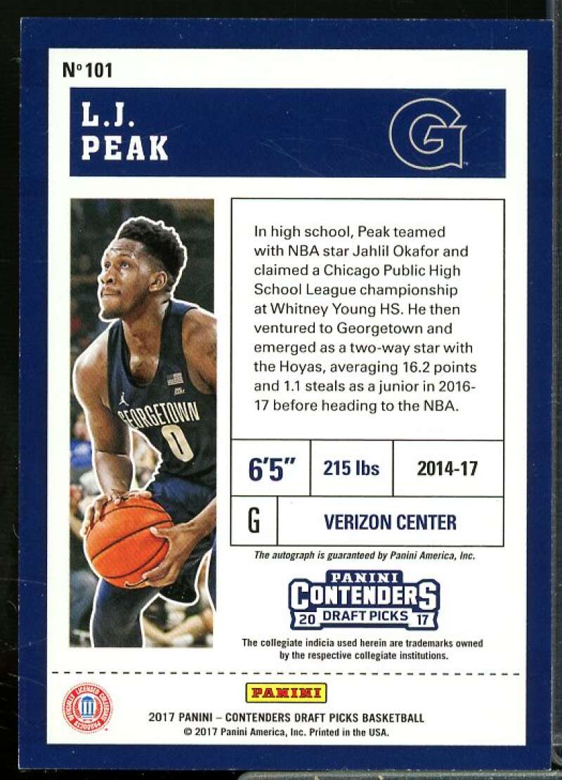 L.J. Peak AU Rookie Card 2017-18 Panini Contenders Draft Picks #101  Image 2