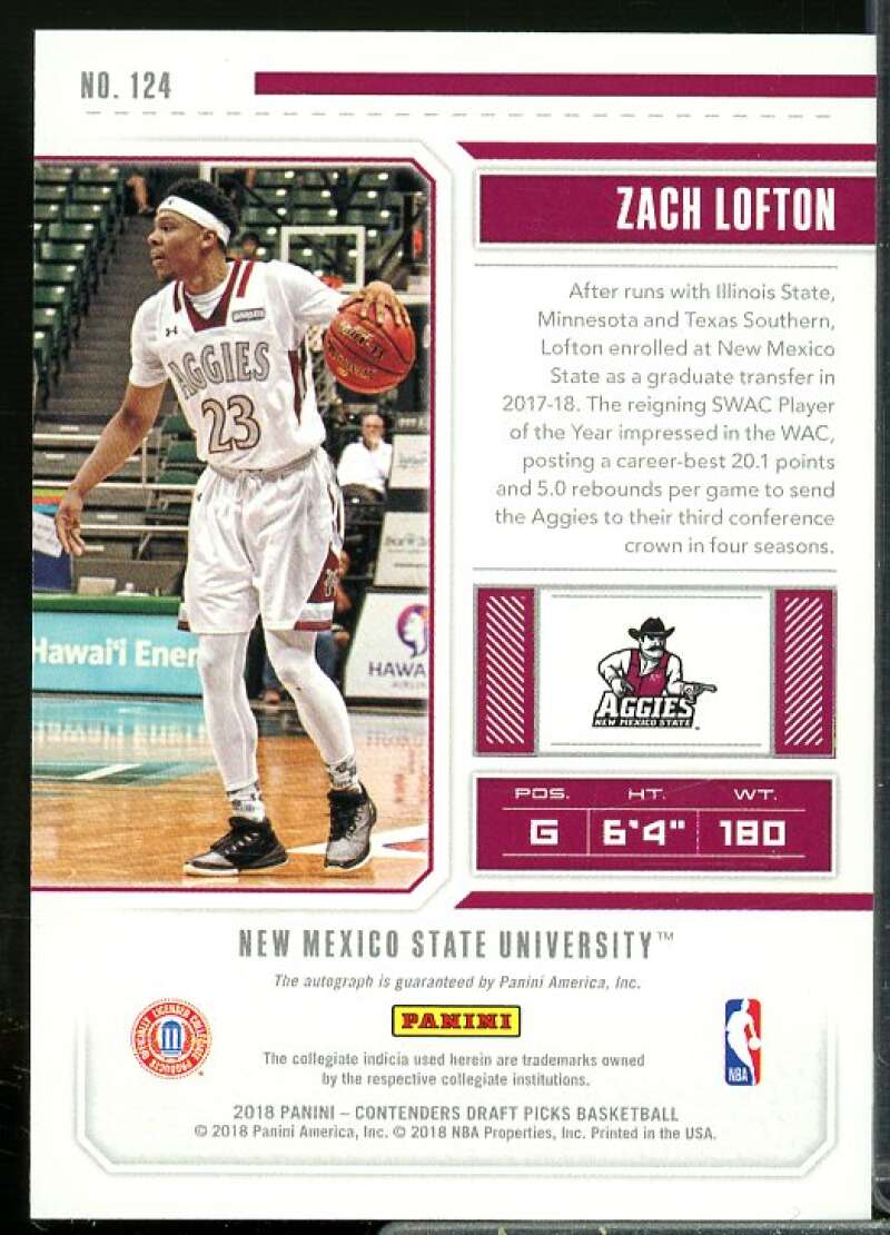 Zach Lofton AU Rookie Card 2018-19 Panini Contenders Draft Picks #124  Image 2