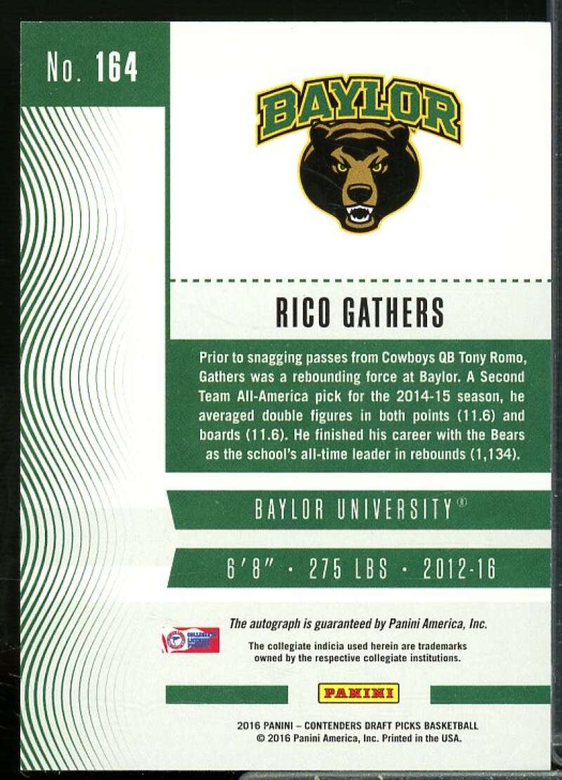 Rico Gathers AU Card 2016-17 Panini Contenders Draft Picks Draft Blue Foil #164  Image 2