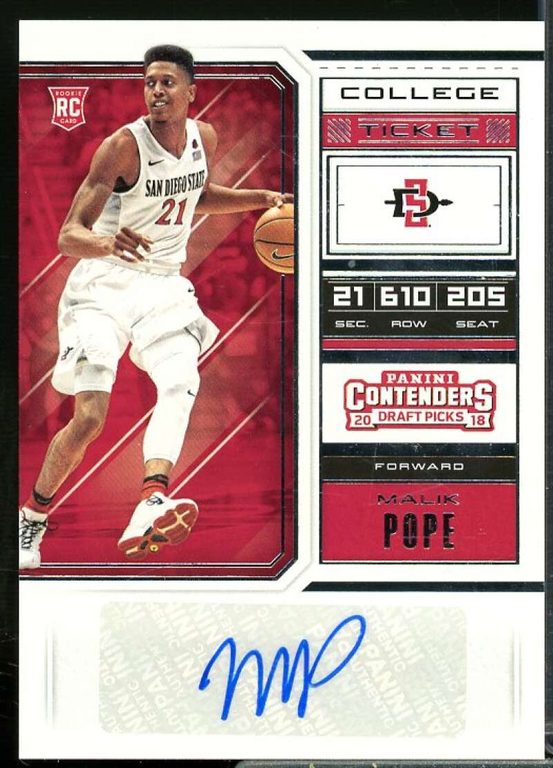 Malik Pope AU Rookie Card 2018-19 Panini Contenders Draft Picks #110  Image 1