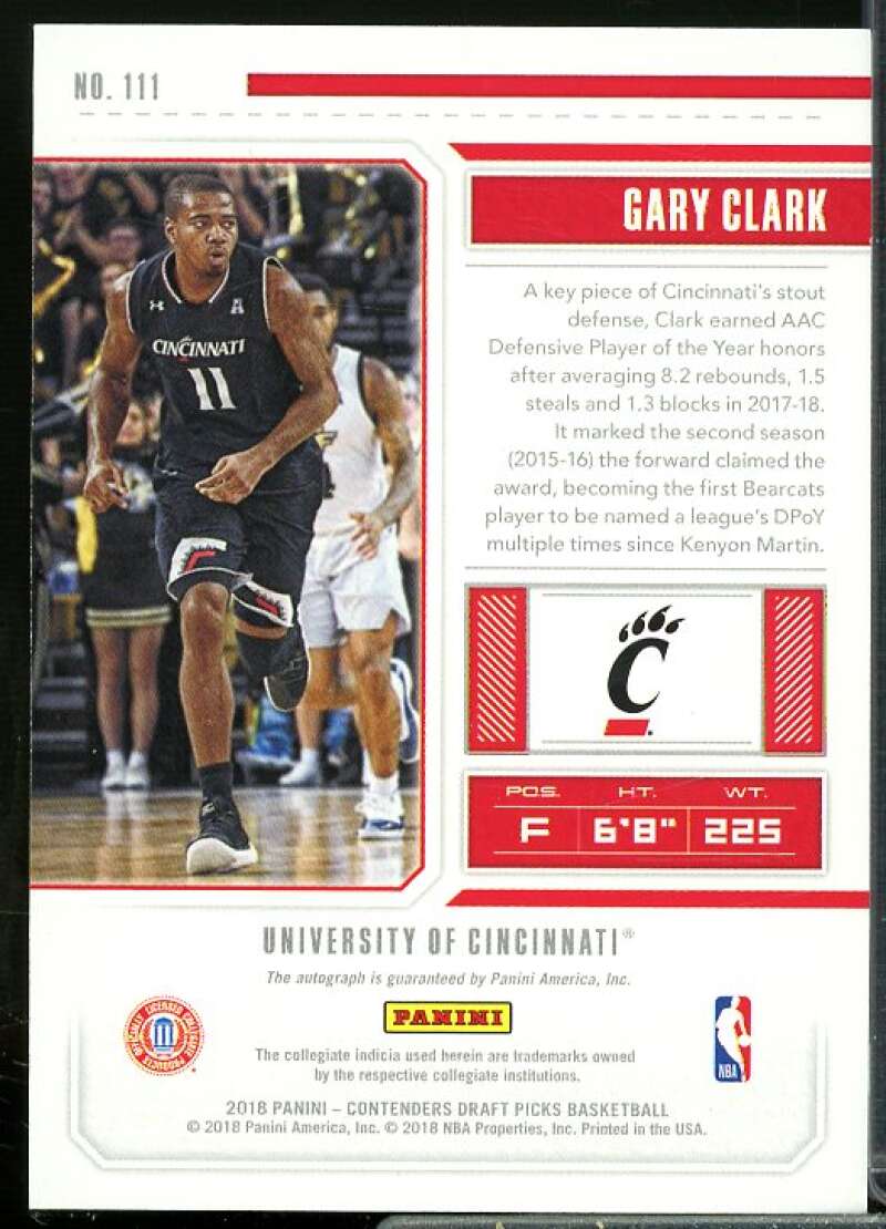 Gary Clark AU Rookie Card 2018-19 Panini Contenders Draft Picks #111  Image 2