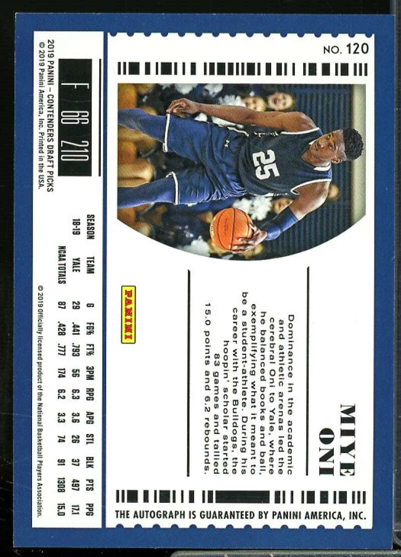 Miye Oni AU Rookie Card 2019-20 Panini Contenders Draft Picks #120  Image 2