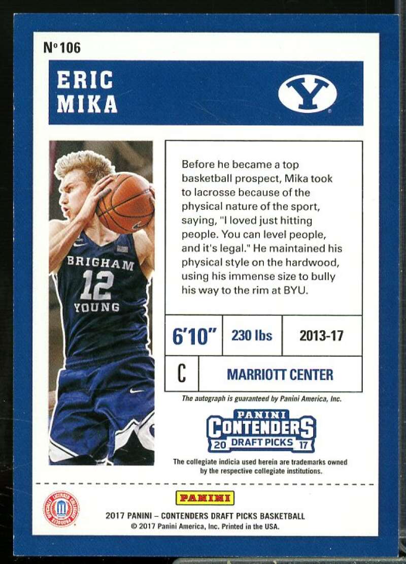 Eric Mika AU Rookie Card 2017-18 Panini Contenders Draft Picks #106  Image 2