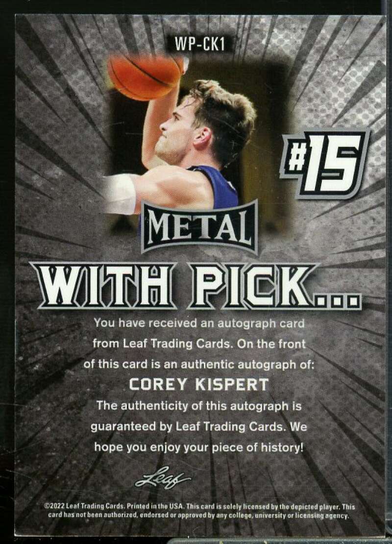 Corey Kispert Rookie Card 2021-22 Leaf Metal With Pick? Silver Mojo #WPCK1  Image 2