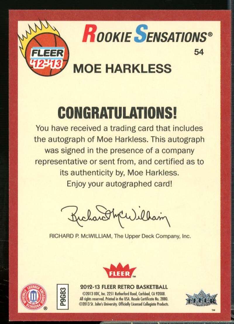 Moe Harkless RS B Rookie Card 2012-13 Fleer Retro Autographs #54  Image 2