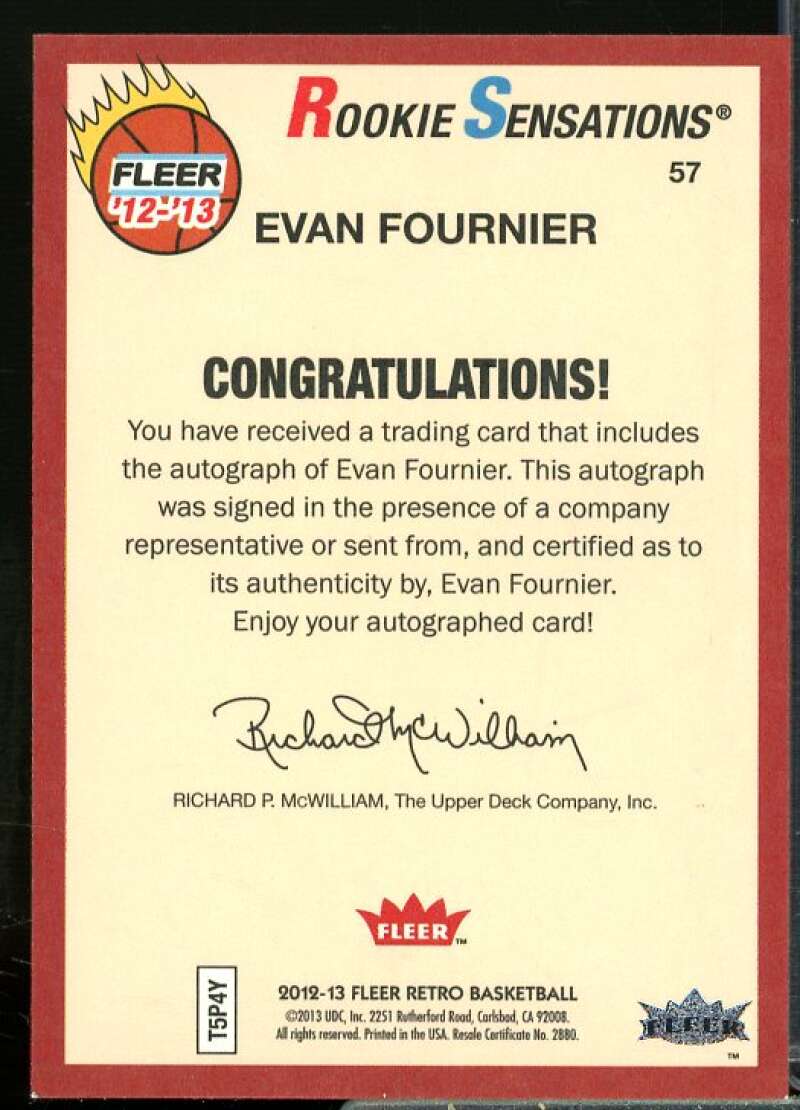 Evan Fournier RS B Rookie Card 2012-13 Fleer Retro Autographs #57  Image 2