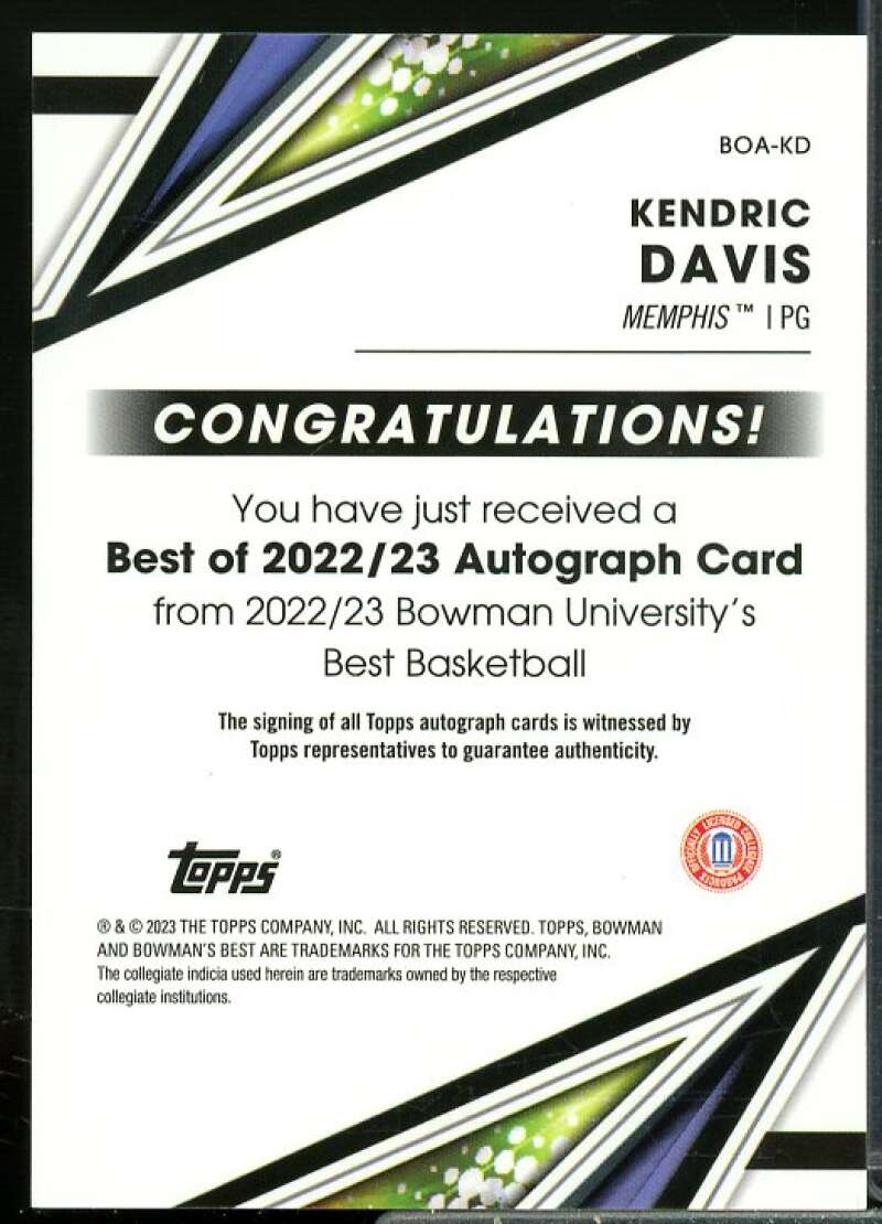 Kendric Davis 2022-23 Bowman's Best University Best of '22 Autographs #BOAKD  Image 2