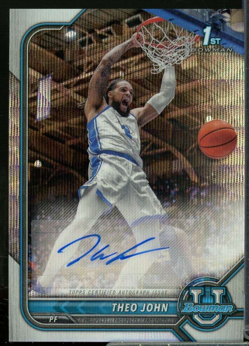 Theo John 2021-22 Bowman Chrome University Autographs Lava Refractors #BCPATJO  Image 1