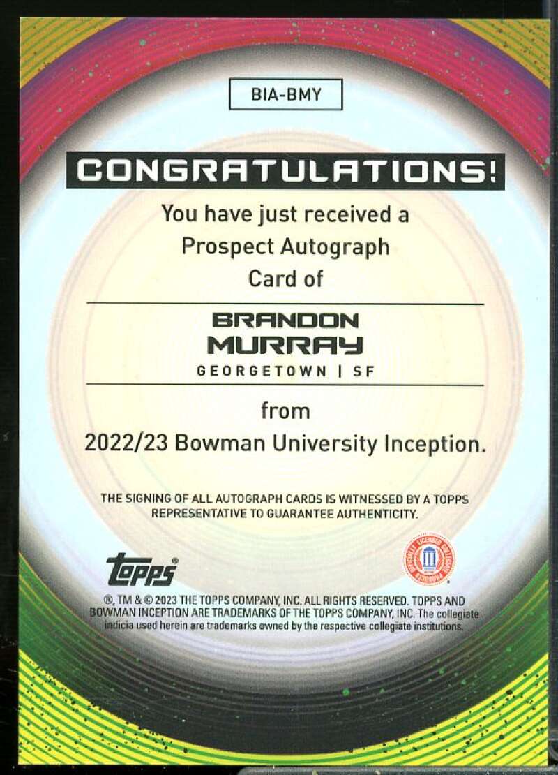 Brandon Murray Rookie 2022-23 Bowman Inception University Autographs #BIABMY  Image 2