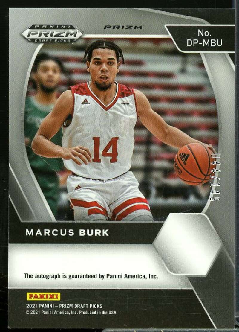 Marcus Burk Rookie 2021-22 Panini Prizm Draft Picks Autographs Prizms Blue #36  Image 2