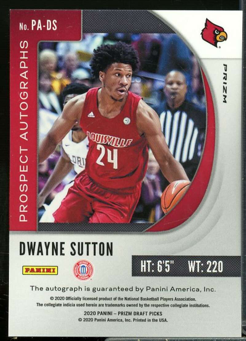 Dwayne Sutton 2020-21 Panini Prizm Draft Pick Prospect Autograph Fast Break #87  Image 2