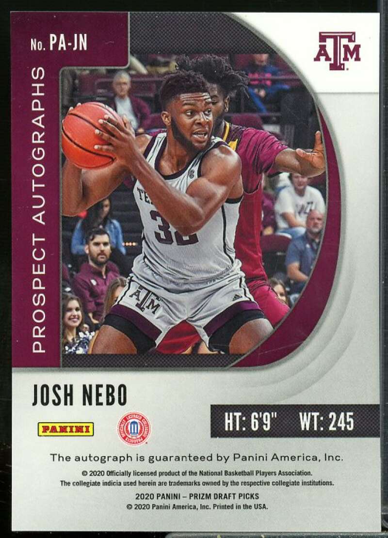 Josh Nebo Rookie Card 2020-21 Panini Prizm Draft Picks Prospect Autographs #74  Image 2