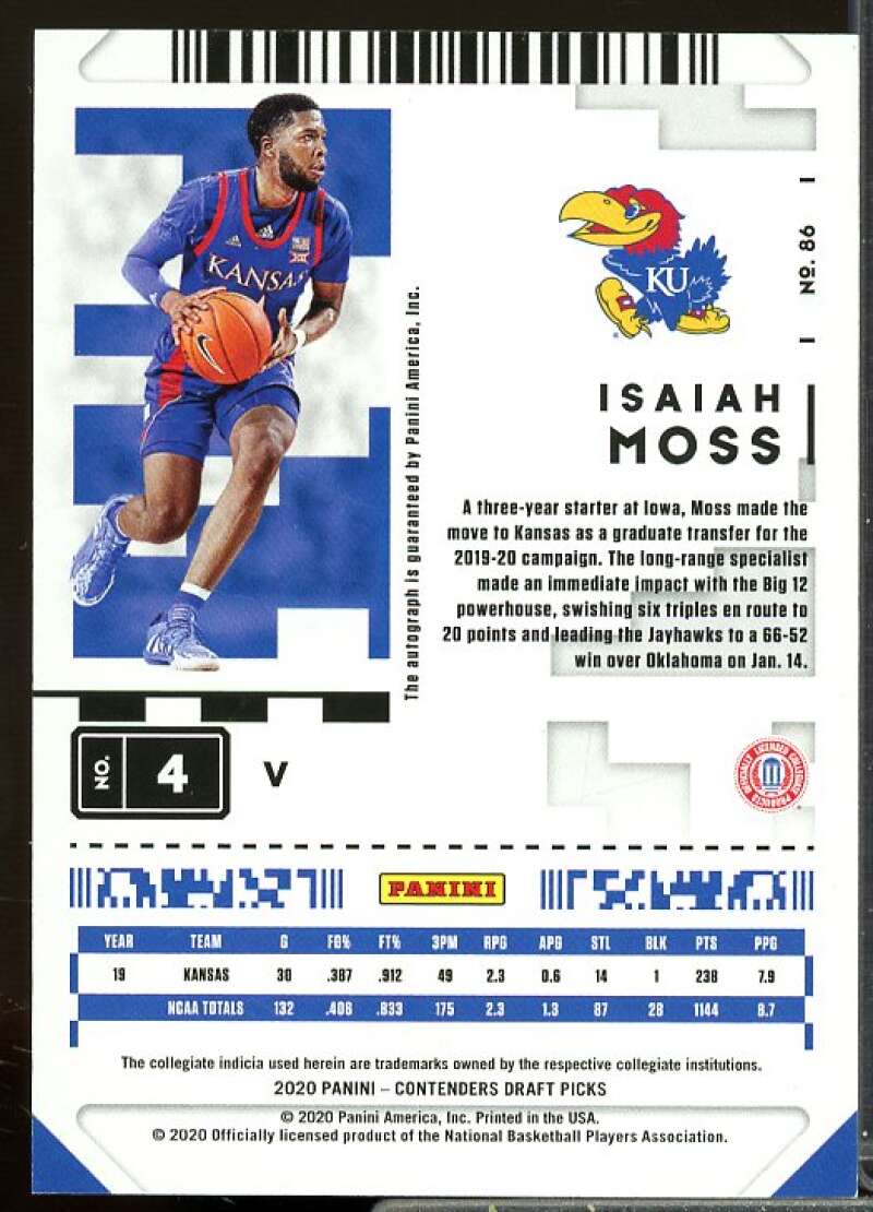 Isaiah Moss AU Rookie Card 2020-21 Panini Contenders Draft Picks #86  Image 2