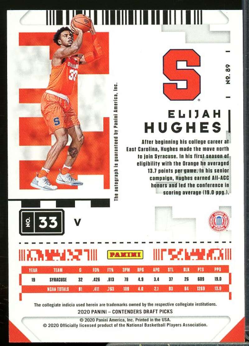 Elijah Hughes AU Rookie Card 2020-21 Panini Contenders Draft Picks #89  Image 2