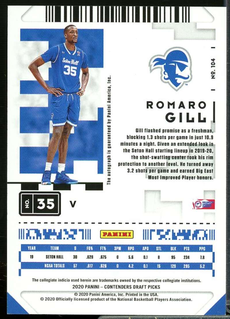 Romaro Gill AU Rookie 2020-21 Panini Contenders Draft Pick Game Ticket Red #104  Image 2