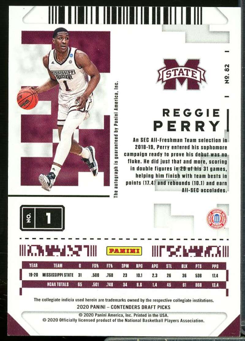 Reggie Perry AU Rookie 2020-21 Panini Contenders Draft Pick Game Ticket Red #82  Image 2