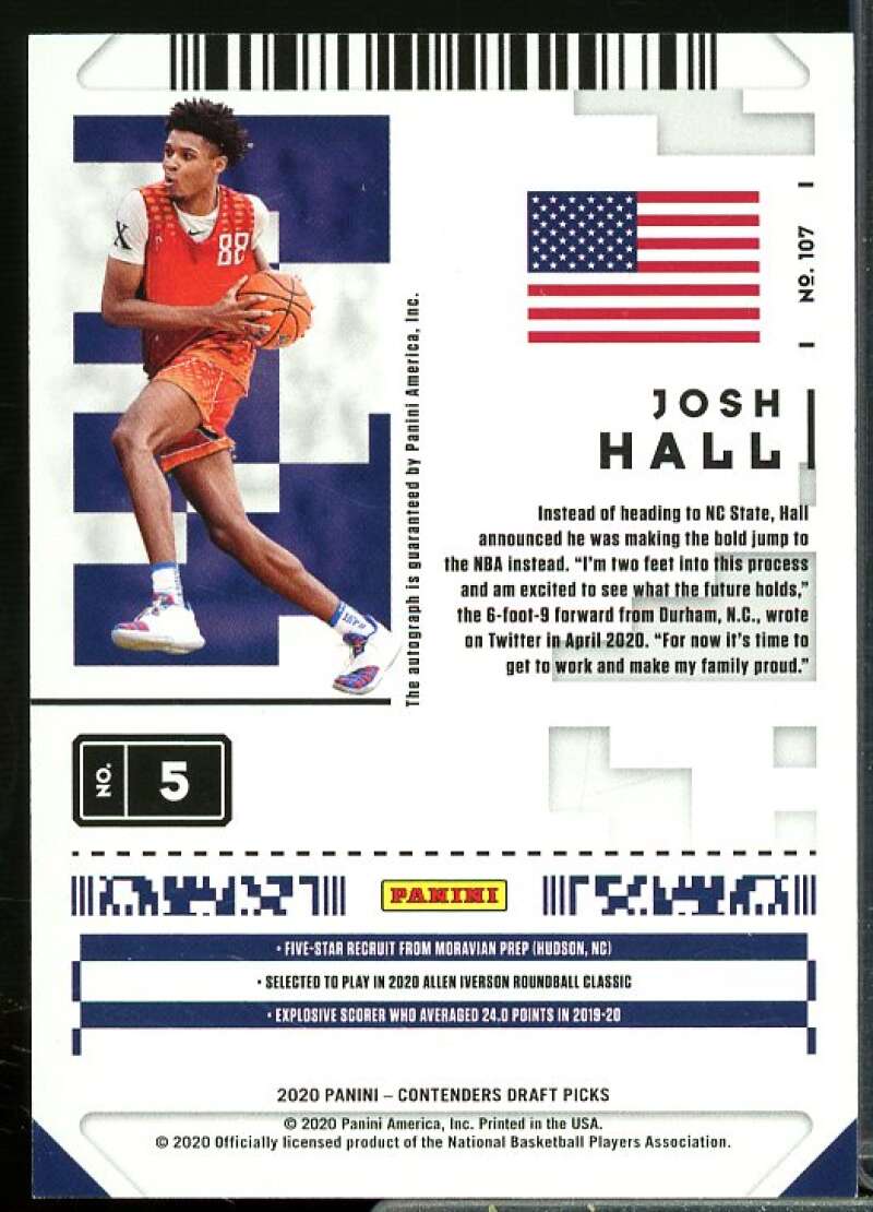 Josh Hall AU Rookie Card 2020-21 Panini Contenders Draft Picks #107  Image 2