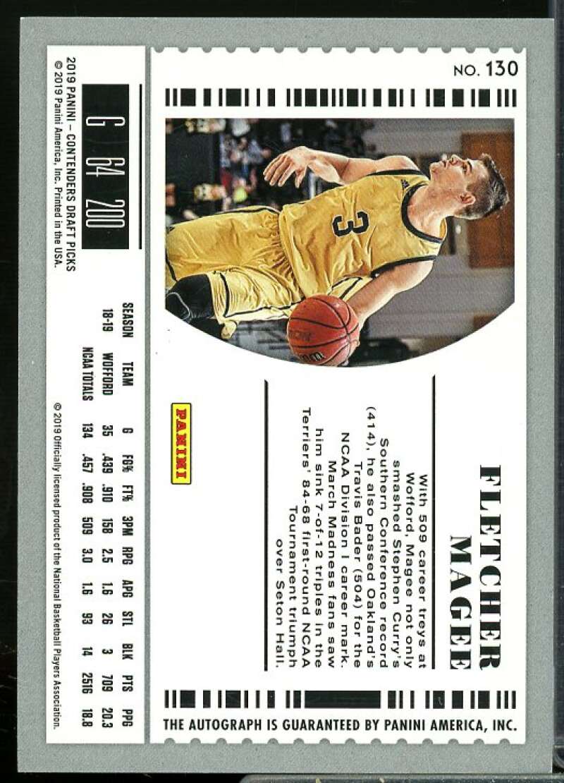 Fletcher Magee AU Rookie Card 2019-20 Panini Contenders Draft Picks #130  Image 2