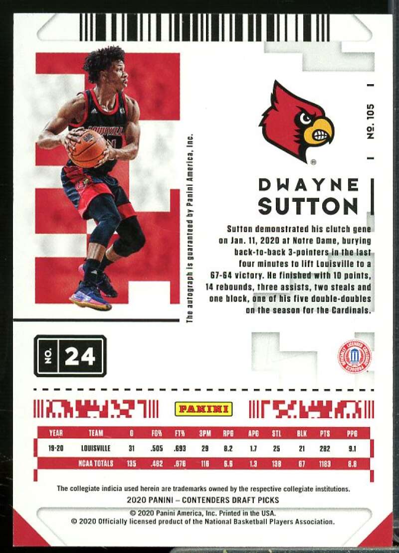 Dwayne Sutton AU 2020-21 Panini Contenders Draft Picks Game Ticket Red #105  Image 2