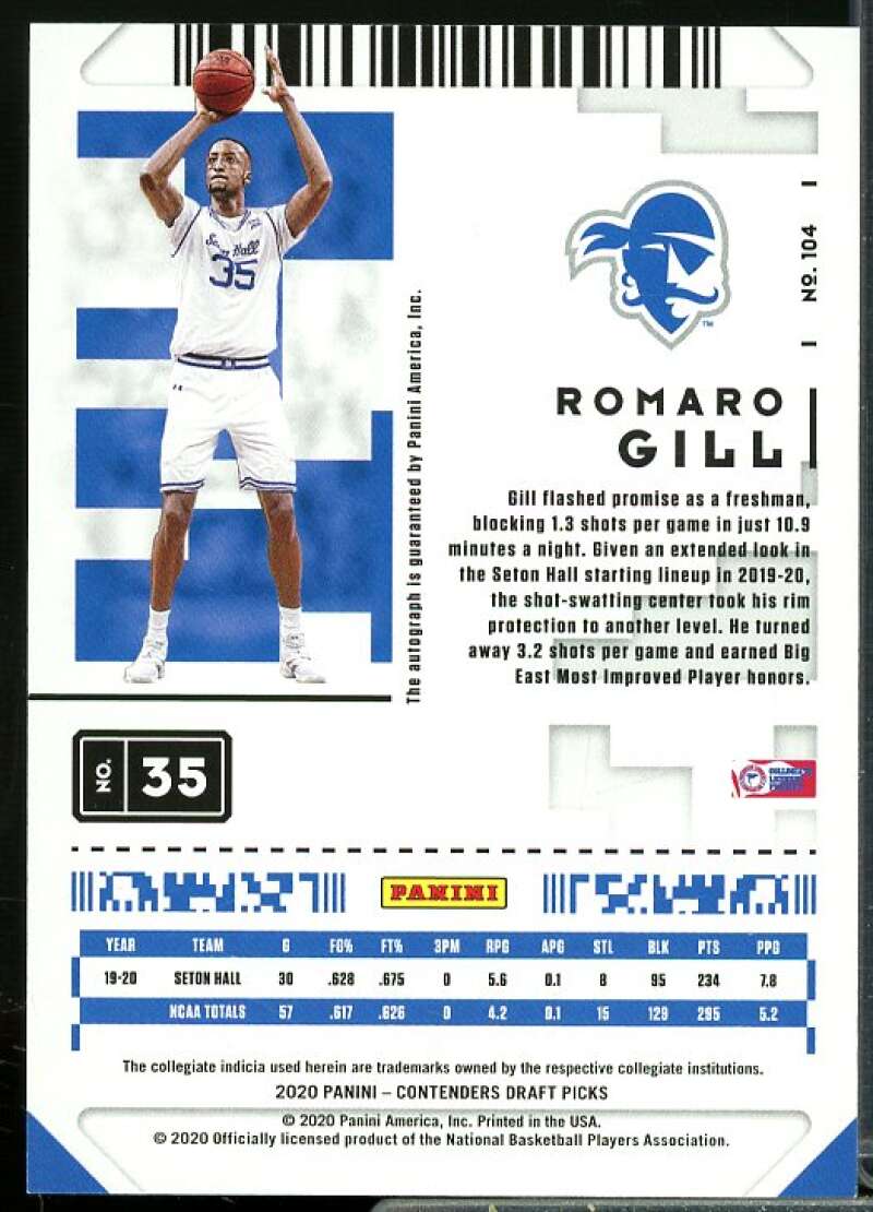 Romaro Gill AU Rookie 2020-21 Panini Contenders Draft Pick Game Ticket Red #104  Image 2