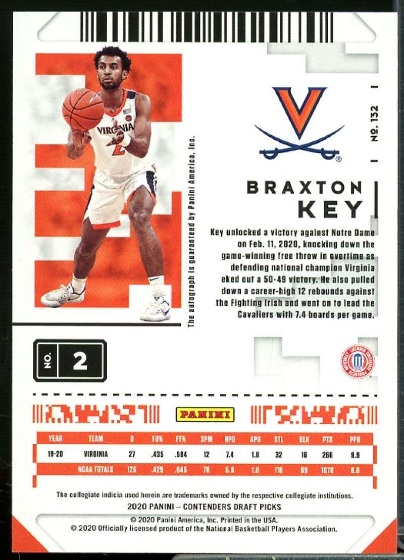 Braxton Key AU Rookie 2020-21 Panini Contenders Draft Pick Game Ticket Red #132  Image 2