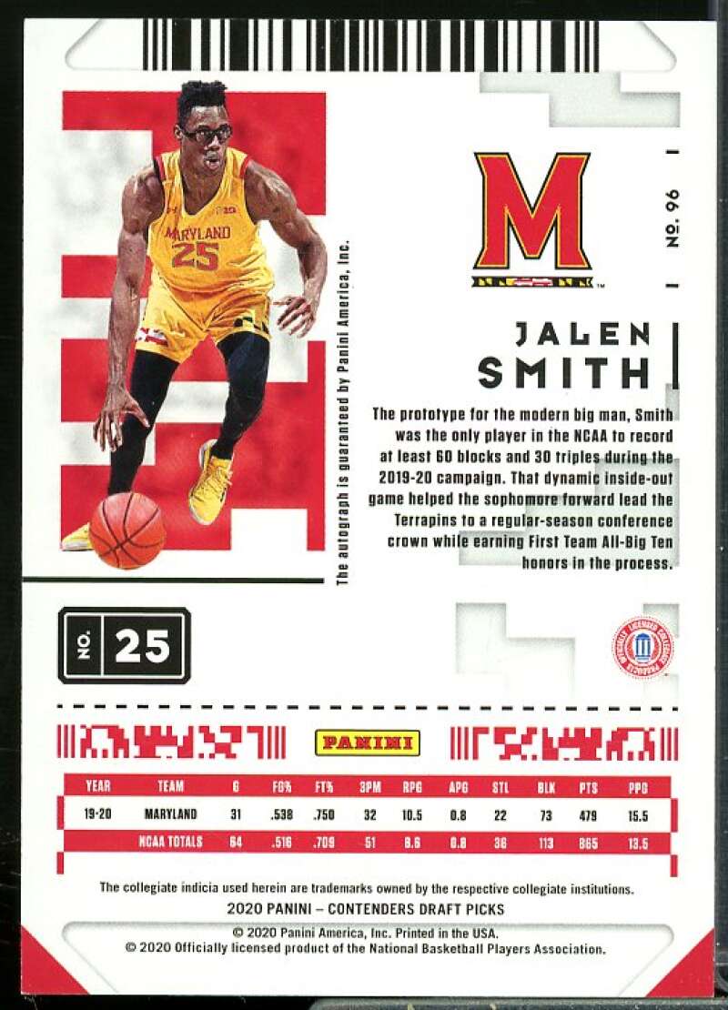 Jalen Smith AU Card 2020-21 Panini Contenders Draft Picks Game Ticket Red #96  Image 2