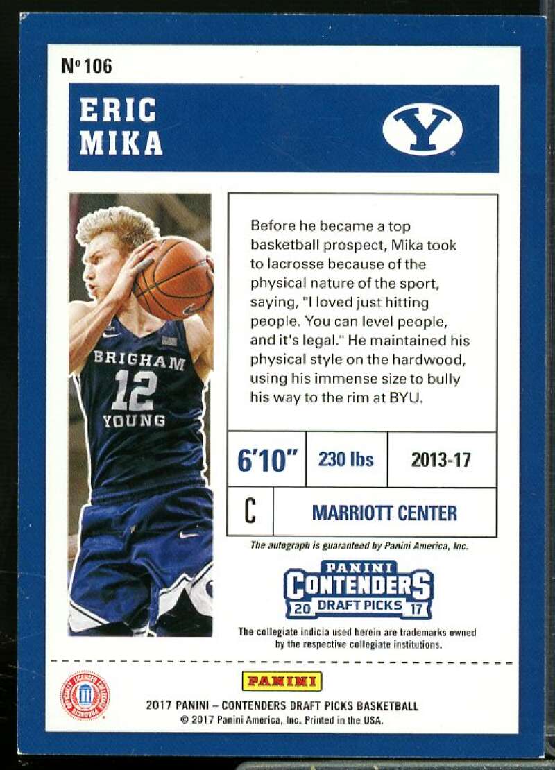 Eric Mika AU 2017-18 Panini Contenders Draft Picks Draft Ticket Blue Foil #106  Image 2