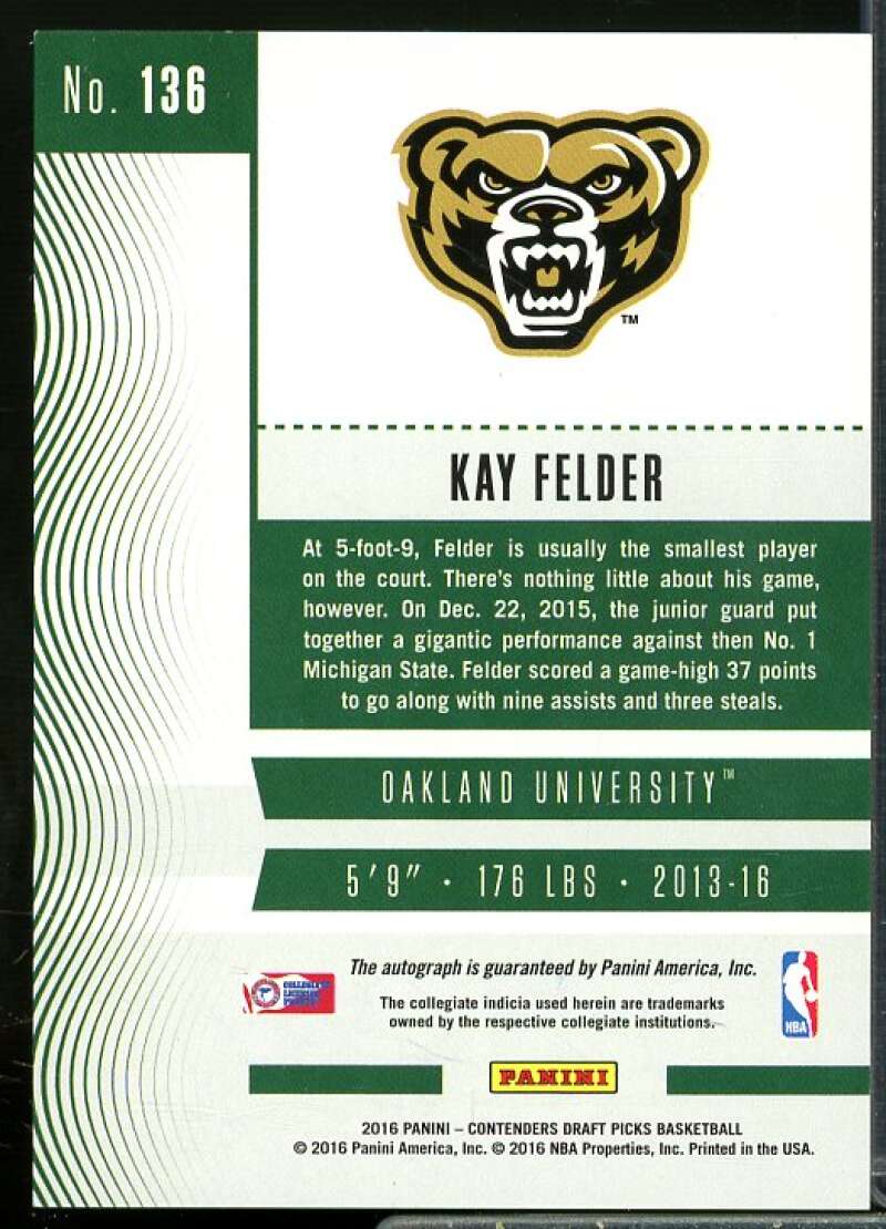 Kay Felder AU/Driving Rookie Card 2016-17 Panini Contenders Draft Picks #136A  Image 2