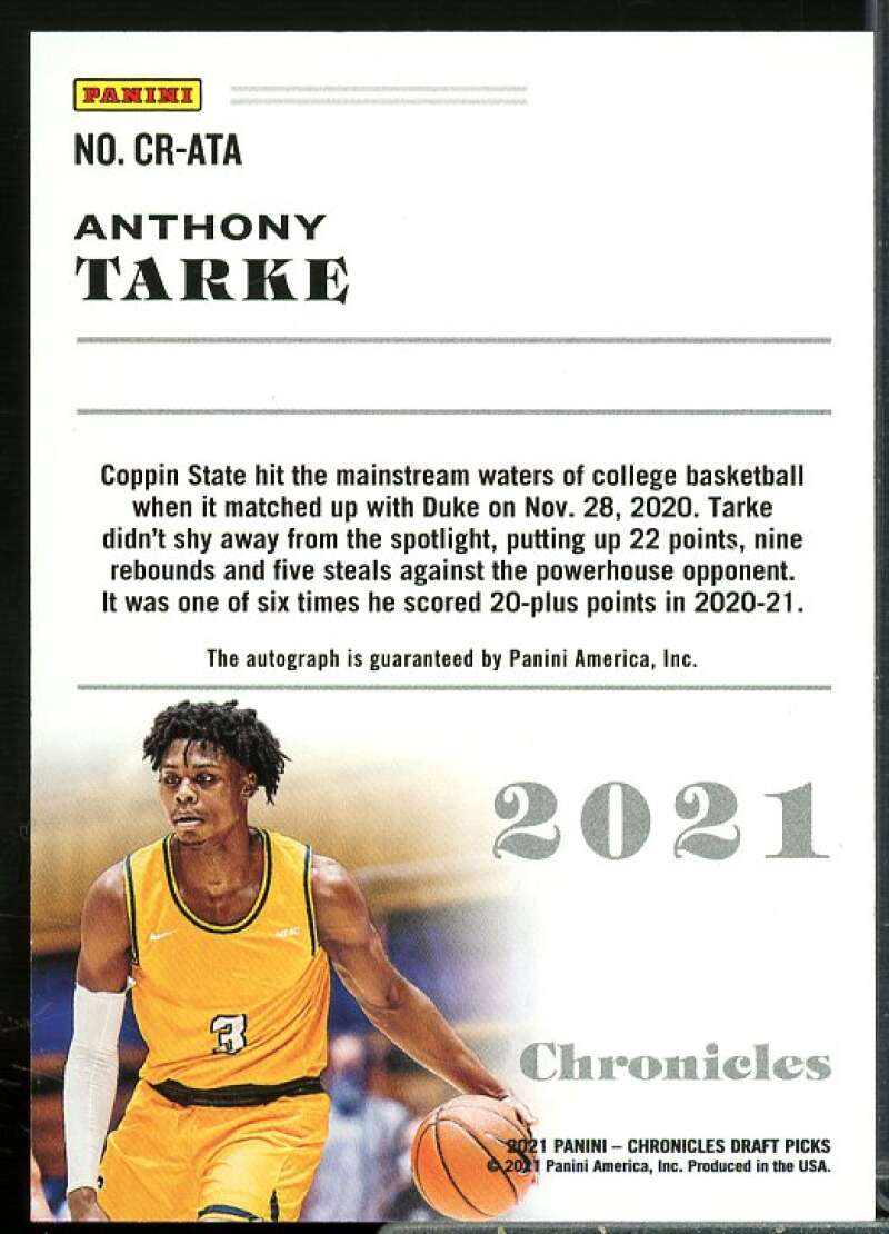 Anthony Tarke Card 2021-22 Panini Chronicles Draft Picks Rookie Signatures #23  Image 2