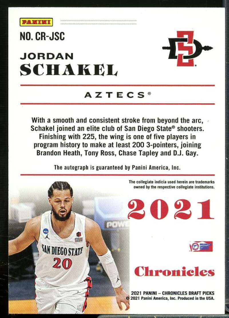 Jordan Schakel Card 2021-22 Panini Chronicles Draft Picks Rookie Signatures #36  Image 2