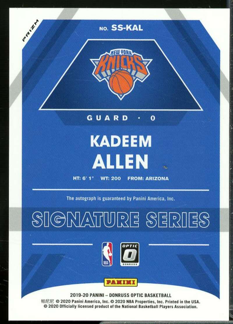 Kadeem Allen Rookie Card 2019-20 Donruss Optic Signature Series Holo #34  Image 2