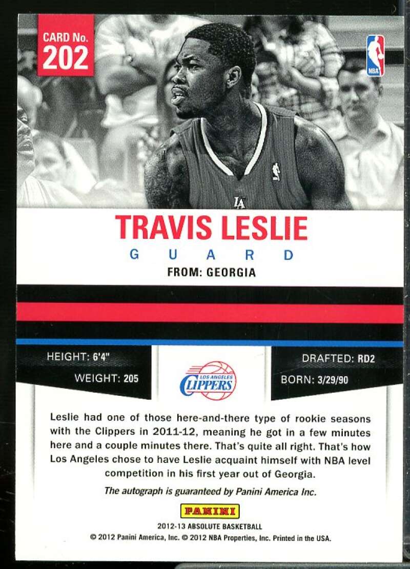 Travis Leslie AU/399 Rookie Card 2012-13 Absolute #202  Image 2