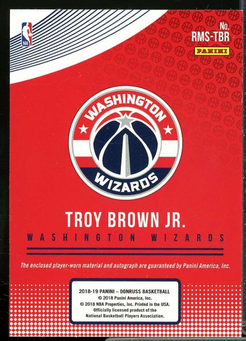 Troy Brown Jr. Rookie Card 2018-19 Donruss Rookie Materials Signatures #31  Image 2