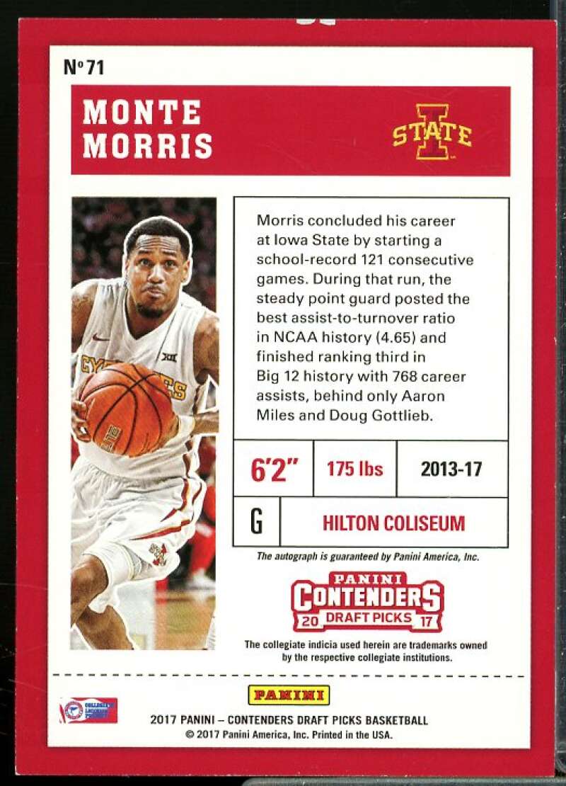 Monte Morris AU Rookie Card 2017-18 Panini Contenders Draft Picks #71  Image 2