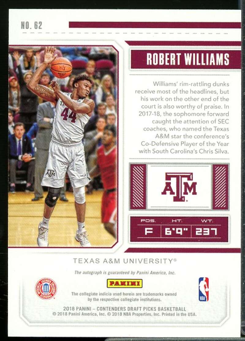 Robert Williams III AU Rookie Card 2018-19 Panini Contenders Draft Picks #62  Image 2