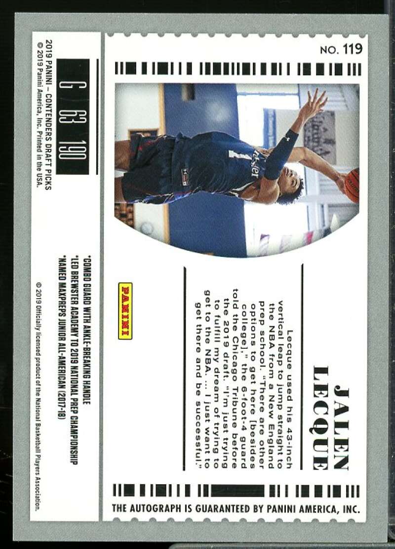 Jalen Lecque AU Rookie Card 2019-20 Panini Contenders Draft Picks #119  Image 2